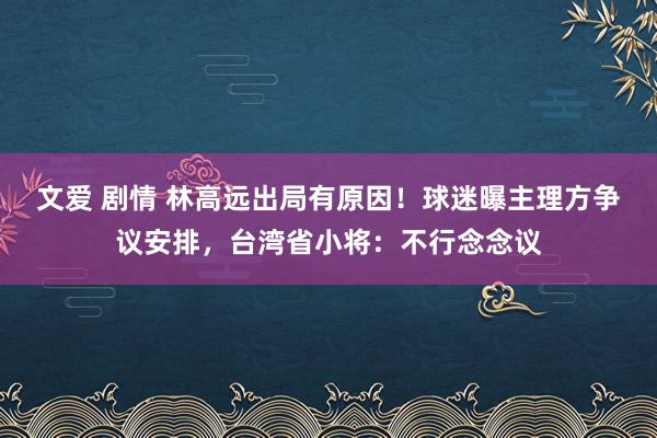 文爱 剧情 林高远出局有原因！球迷曝主理方争议安排，台湾省小将：不行念念议