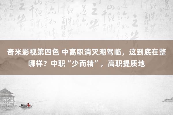 奇米影视第四色 中高职消灭潮驾临，这到底在整哪样？中职“少而精”，高职提质地