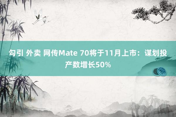 勾引 外卖 网传Mate 70将于11月上市：谋划投产数增长50%