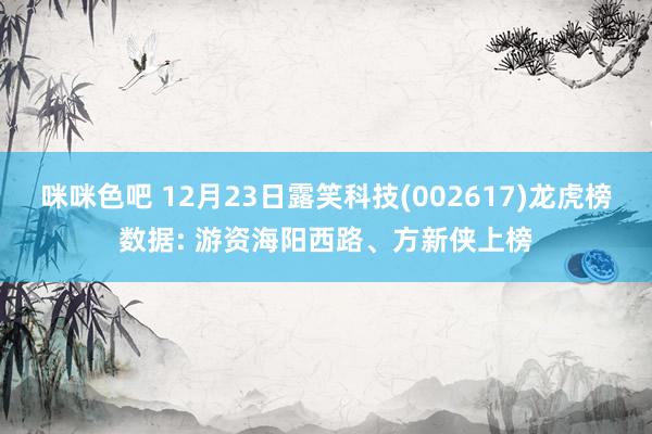 咪咪色吧 12月23日露笑科技(002617)龙虎榜数据: 游资海阳西路、方新侠上榜