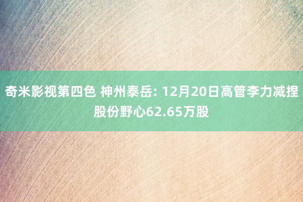 奇米影视第四色 神州泰岳: 12月20日高管李力减捏股份野心62.65万股