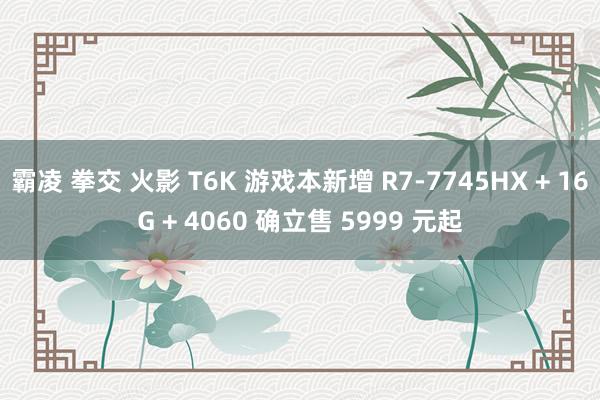 霸凌 拳交 火影 T6K 游戏本新增 R7-7745HX + 16G + 4060 确立售 5999 元起