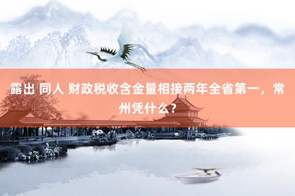 露出 同人 财政税收含金量相接两年全省第一，常州凭什么？